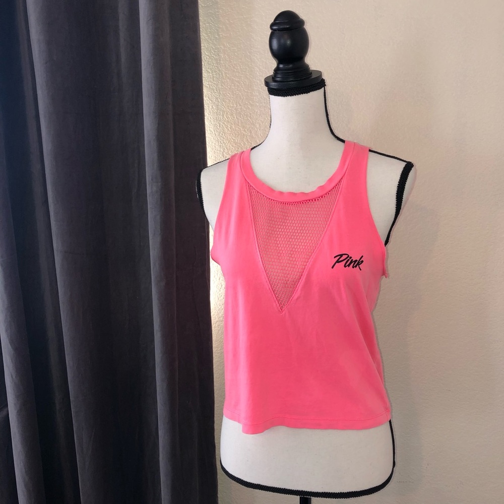 PINK Tank Top with Mesh Detail